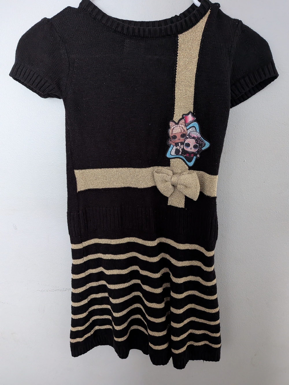 L.O.L. Surprise! Black and Gold Knit Bow Stripe Dress